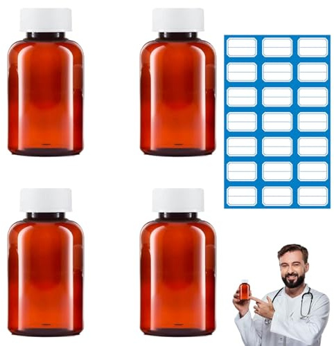4 Pcs 100ml Pill Bottle Set, Pill Bottles Empty with Caps, Durable Medicine Bottles, Ideal Reusable Medicine Bottle for Travel, Home and Daily Pill Storage