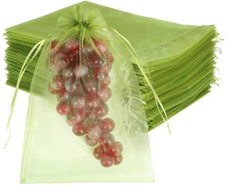 Bolsas cubrefrutas para árboles, paquete de 100 bolsitas con cordón, de protección para uvas 15 x 20 cm, aptas para verduras, arándanos, bayas, tomates, fresas, mango, jardín, y