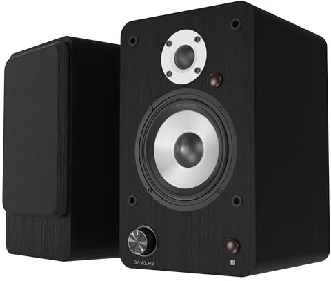 Powered Bluetooth Bookshelf Speakers - 100W - 4 inch Woofer 1 inch Tweeter | Carbon Fiber Unit - Bluetooth/USB/AUX/Optical Input/Coaxial Input/RCA (L/R) Input - TV Computer PC Speakers - Black Pair
