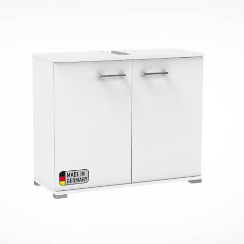 FACKELMANN Easy Waschbeckenunterschrank, 80 cm, Weiß, Stehend, Zeitloser Stil, Made in Germany, Viel Stauraum