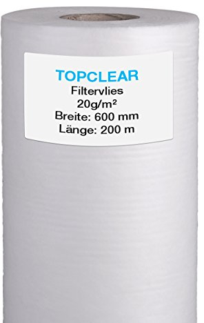 Filtervlies für Vliesfilter | Vliesrolle 200m x 60cm 20g/m² | für alle Koi Teich Vlies-Filter geeignet | hydrophiles wasserdurchlässiges Fleece | 600mm Topclear Filtervlies in Profiqualität