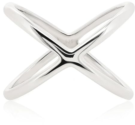 Sovats 925 Sterling Silber Criss-Cross X-Ring für Damen – Rhodinierter X-Band Statement-Ring – Nickelfreier, minimalistischer Modeschmuck – Erhältlich in den Größen 50–60 – Accessoire für jeden Tag