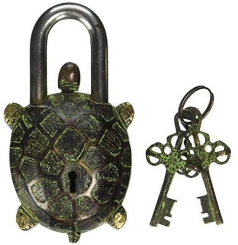 Antik Stil Schildkröte Typ Vorhängeschloss – Schloss mit Schlüssel – Messing – Schwarz Art – aus Messing Segen (5049)