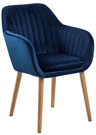 AC Design Furniture Wendy Esszimmerstuhl, B: 57 x T:61 x H: 83 cm, Dunkelblau/Eiche, Samt/Eiche, 1 Stk