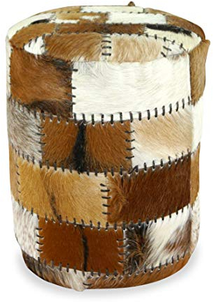 livasia Ziegenfellhocker, Beistellhocker, Sitzwürfel, Fellhocker (braun-weiß)