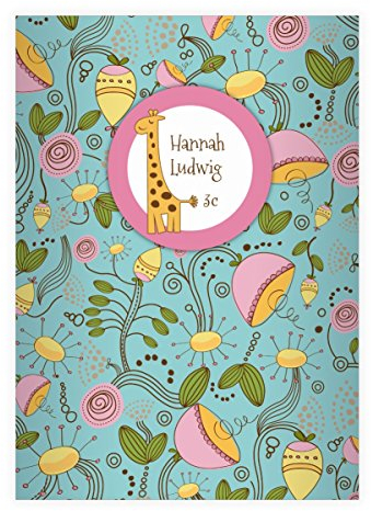 Kartenkaufrausch 8 personalisierte, Frische Blüten DIN A4 Schulhefte, Schreibhefte mit Kleiner Giraffe in hellblau Lineatur 20 (blanko Heft)