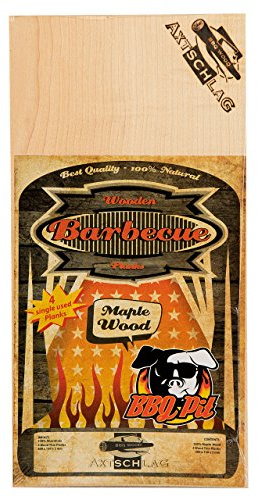 Axtschlag Einmal-Grillbretter Ahorn, BBQ Pit Edition, 4 extra dünne Single Use Planks zum schonenden Garen mit aromatischer Rauchnote auf jedem Grill, 300 x 150 x 2 mm