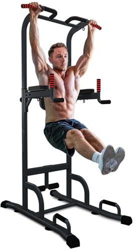 Sportstech Power Tower PT300 | Stazione di allenamento multifunzionale 7 in 1 | Torre per bodybuilding per trazioni e dip | Impugnature per flessioni + Anelli per corde di resistenza e sospensione