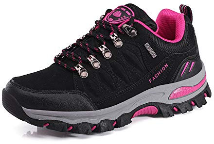 WOWEI Scarpe da Escursionismo Arrampicata Sportive All'aperto Traspiranti Trekking Sneakers da Donna Uomo,98018 Nero Rosa Rossa,36 EU