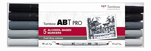 Tombow ABTP-5P-4 Alkoholbasierter Marker ABT PRO zwei Spitzen Cold Gray Colors, 1 Stück (1er Pack)