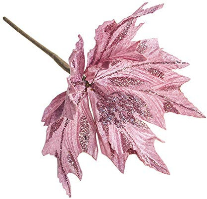 SUREH 6pcs Silk Poinsettias Artificial Christmas Flowers Glitter Poinsettia Tree Ornaments Wedding Flower Wreath Decorations Picks Pink