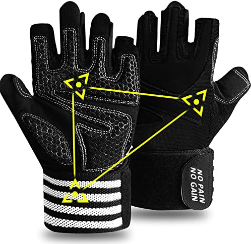 FINGER TEN Weight Lifting Gloves Gym with Wrist Support for Men Women Full Palm Protection Grip, Work Out Gloves fit Pull Ups Sport Training Fitness (Dark, M)…