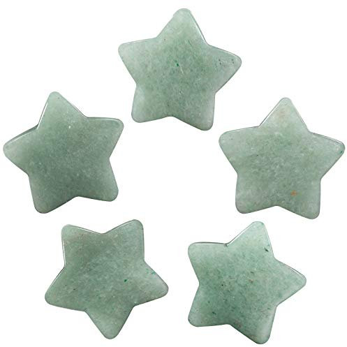 Nupuyai 5 Stück Heilsteine Stern Handschmeichler Sternenhimmel Kristall Glück Taschenstein für Reiki Meditation und Haus Dekoration Grüner Aventurin