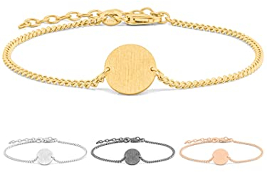 modabilé Armband Damen Circle Gelbgold Vergoldet Armkette rundem Plättchen-Anhänger (20cm-24cm 1,4mm breit) Goldarmband Panzerkette 925 Sterling