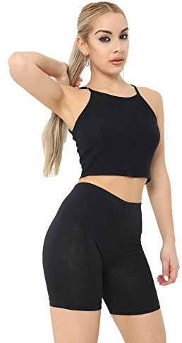 The Fancy Dress® Ladies Women Cycling Shorts Cotton Leggings 1/2 Length Over-Knee Shorts Active Sports Casual Pants UK 8-30 (30) Black