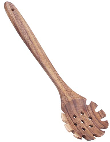 Cucchiaio di legno per spaghetti, spaghetti server da 12,6 pollici con manico ergonomico, colino per strumenti di cottura per la cucina, cucina