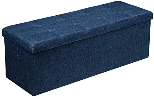 COSTWAY 80L/120L Folding Storage Ottoman, Oxford Fabric Footstool Bench Toy Box Chest with Lid, Home Living Room Hallway Bed End Stool, 160kg/300kg Weight Capacity (110 x 38 x 38cm, Navy)