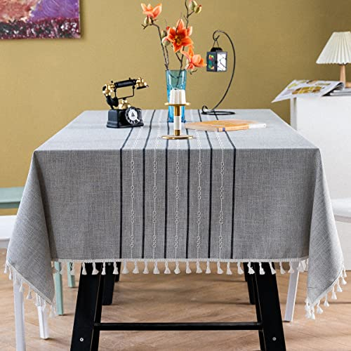 Rechteckige Tischdecke, Grau, bestickt, gestreift, Fransen, Baumwollstoff, Gartentischdecke, Weihnachts-Tischdecke, Party-Dekoration, Tischdecke