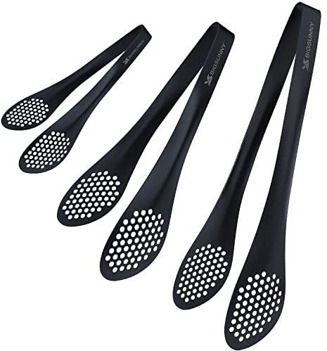 MSY BIGSUNNY Kitchen Buffet Tongs, Heavy Duty BBQ Metal Tongs - Set of 3 (Black 7 9 & 11)
