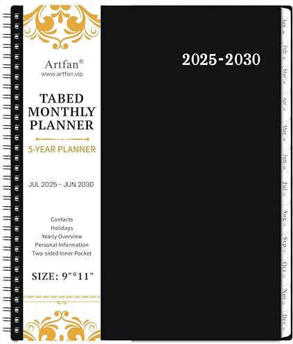 2023-2027 Monatsplaner,Monatskalender,5 Jahre Monatsplaner 2023-2027, Januar 2023,Dezember 2027, 22.9x27.9 cm, 60 Monatsplaner mit Tabs + Doppelseitig. Tasche + robuster Polypropylen-Einband, Schwarz