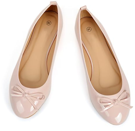 Dernolsea Damen Ballerinas, Lackleder, Schleife, runde Zehe, faltbar, flach, Slip-On-Pumps Dolly Ballerina-Schuhe, rose, 38.5 EU