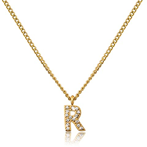 GD GOOD.designs Kette Buchstabe R Gold für Damen I 18K vergoldete Halskette mit Zirkonia Initialien I Goldene 316L Edelstahl Buchstabenkette (Buchstabe R) - Valentinstag-Geschenk für Sie und Ihn
