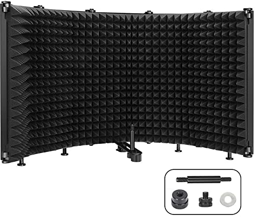 Schermo isolante per microfono con filtro pop e supporto per treppiede, filtro pop a 5 pannelli, professionale, pieghevole, in schiuma assorbente, per microfono Blue Yeti, registrazione audio,