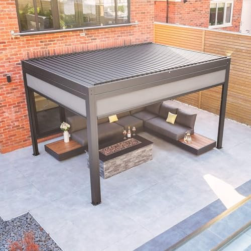 Harbour Lifestyle PergoSTET Plus 3m x 4m Rectangular Pergola with 3 Drop Sides and LED Lighting in Grey