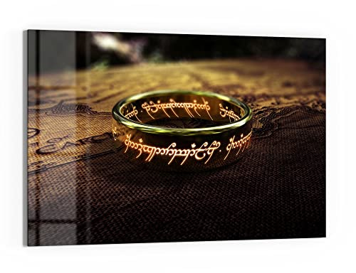 DEQORI Glas-Magnettafel | 90x60 cm groß | Motiv Der eine Ring (HdR) | Memo-Board aus Glas | Magnetboard inkl. Magnete, Stift & Tuch für Küche & Büro | Tafel magnetisch & beschreibbar