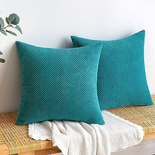 EMEMA Kordsamt Kissenbezug Dekorative Granulat Sofakissen Dekokissen Kissenbezüge Kissenhülle Couchkissen Überwurf Kissen Bezug Zierkissen für Couch Sofa Wohnzimmer 2er Set 45x45 cm Seeblau
