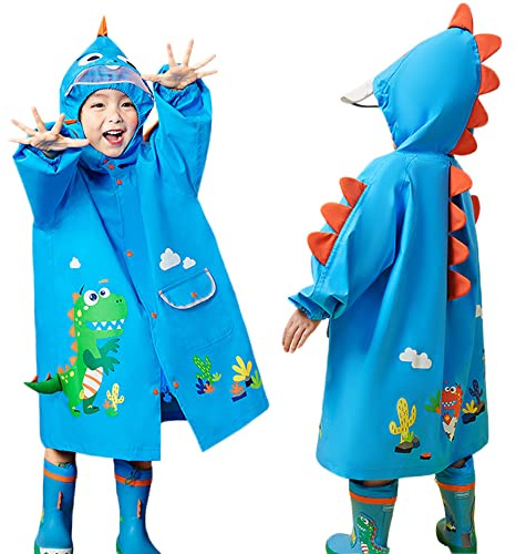 Fewlby Kids Raincoat Boys Girls Toddler Rain Poncho Waterpoof Rain Jacket Children Cartoon Rainwear 4-6 Years