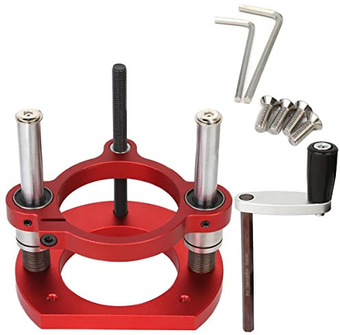 KETIPED Adjustable Router Lift for 65mm Diameter Universal Trimming Machine,Aluminum Under-Table Router Base for Router Table Insert Base Plate with Double Stainless Steel Support Rod,MG-061RED