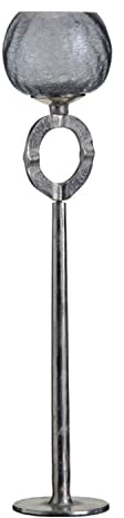 Teelichthalter 13 x 13 x 56 cm Glas Grau Metall Silber