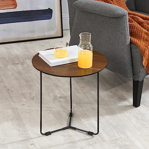 [en.casa] Beistelltisch Böhen Runder Kaffeetisch Couchtisch mit MDF-Tischplatte und Stahlgestell Minimalistisch Sofatisch für Wohnzimmer Schlafzimmer Flur 42xØ39,5cm Walnuss