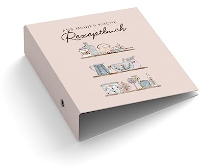 Ringordner | Ordner | bedruckt | Aus meiner Küche | Rezeptbuch | gelb/rosa | Mit Griffloch | für DIN A4 | 7,4 cm breit | Rezepte | Kochbuch | Hobbykoch (Rosa)