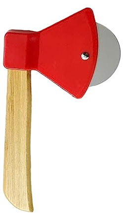 SKYSMART Axe Pizza Cutter with Bamboo Handle Sharp Rotating Blade for Pizza, Bread and Cakes Dishwasher Safe (Red)