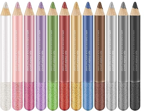Boobeen Glitter Eyeliner Set - 12 Stück farbige metallische Creme Eyeliner & Eyeshadow Pencil Sticks, Lang anhaltende Gorgeous Makeup Pen für Frauen