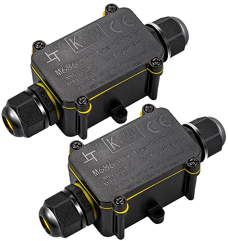 2-fach Kabel-Verbindungsbox inkl. Schnellverbinder IP68 2-Wege Abzweigdose Verbindungsdose Anschlussdose Stromverteiler Wasserdicht Klemmdose Außenverteilerdose für Kabeldurchmesser Ø4mm-12mm,2 Stück