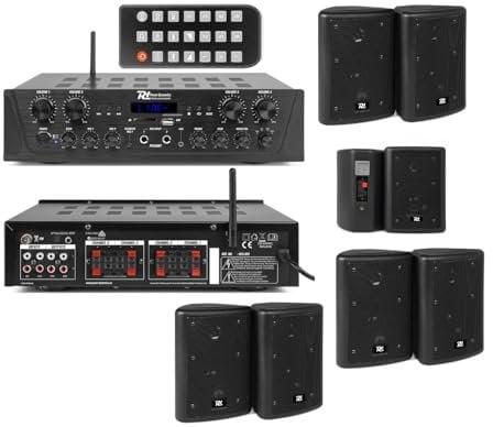 FILODIFFUSIONE AUDIO CON AMPLIFICATORE 4 ZONE VOLUME SEPARABILI + CASSE AUDIO DA PARETE NERE O BIANCHE (8 CASSE AUDIO NERE)