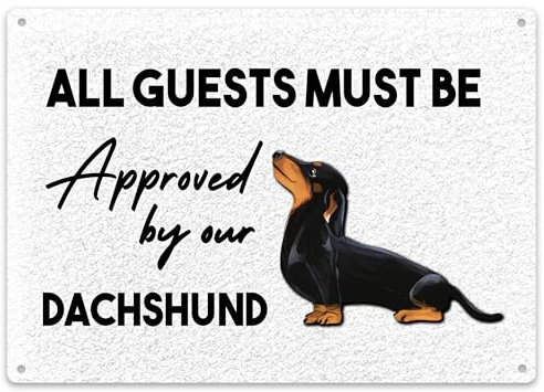 Purple Print House Personalised Approved By Our Dachshund Dog Metal Sign Welcome Plaque Sausage Dog Kitchen Indoor, Large, White