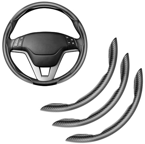 Amiss 3pcs Carbon Fiber Anti-Skid Steering Wheel Cover, Waterproof & Segmented Butterfly Design, Universal 99% Vehicle Wheel Cover Protector, Car Interior Accessories (Black-3pcs)