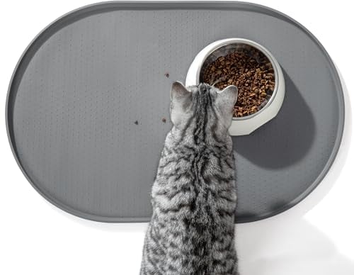Conlun Silicone Pet Food Placement Mat,1.2 cm Edges for Dog Bowl Spills,BPA-Free Waterproof Rubber Mat(Grey,60x40cm)