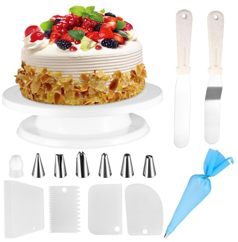Bandeja para Tartas, Soporte Giratorio, Juego de Decoración Con Mesa Giratoria, Raspador, Espátula, Alisador, Puntas de Pastelería y Accesorios