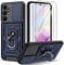 Guisessy Coque Compatible avec Samsung Galaxy A35 5G avec 2 Verre Trempé, Lentille Coulissante Couverture, Support 360° Rotatif Militaire PC Dur Renforcée Armor Antichoc Bumper Housse Etui - Bleu