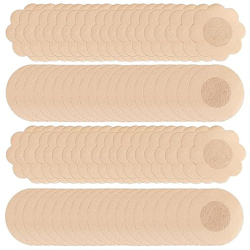 Hibmisy 80 Stück Nipple Patches Selbstklebend,Unsichtbare Nippelabdeckung Unsichtbare Nipple Abdeckungen Sticker,Einweg Nipple Abdeckungen für Frauen - Round&Flower (Beige)