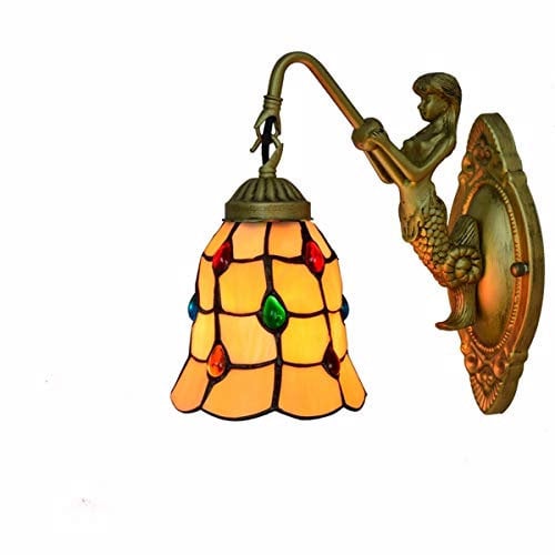 Tiffany-style Lamp Orange Wall Lamps Stained Glass and Crystal Beads Warm Candle Stick Handmade Lampshade 6 Inches