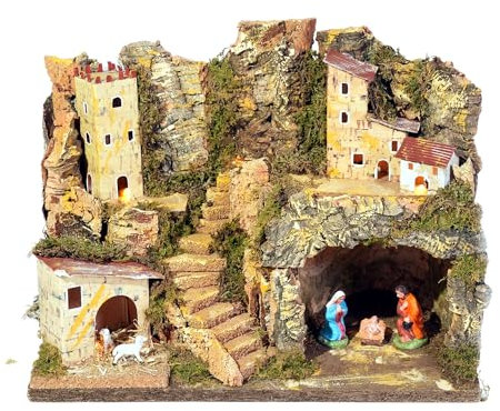 Presepe 33x18x24cm con Natività 6cm e Luci - Decorazione Natale