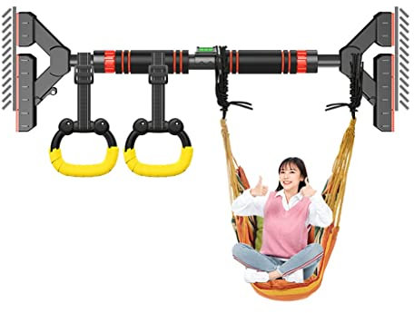 Chin Up Bar Portable door frame pull-up bar, with kids swing and gymnastics ring, no screw wall-mounted steel fitness horizontal bar (Size : 150-185cm/59.1-72.8)