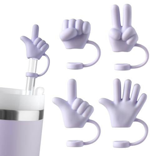 TDTOK Stanley-Strohaufsätze mit niedlichen Fingerhänden, kompatibel mit Stanley Cup 30, 1,2 l, lustige Trinkhalm-Abdeckung, Zubehör für Mann und Frau, Geschenk, Violett, 4 Stück