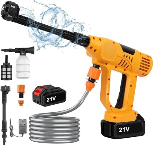 Cordless Pressure Washer, Portable Power Washer with 1 x 6000mAh Battery, 6-in-1 Nozzle, 10 Levels Pressure Adjustment, 5M Hose, LED Display, High Pressure Jet Washer Cleaner for Garden, Patio, Car